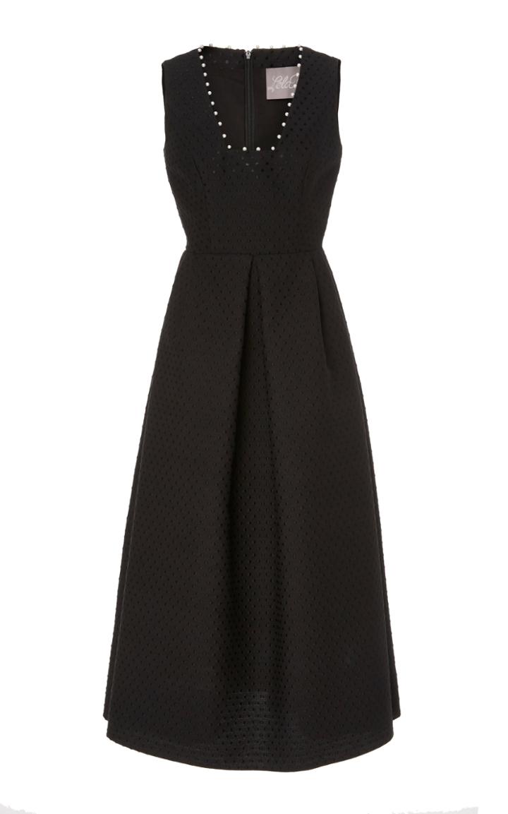 Lela Rose Pearl-detailed Printed Cady Midi Dress