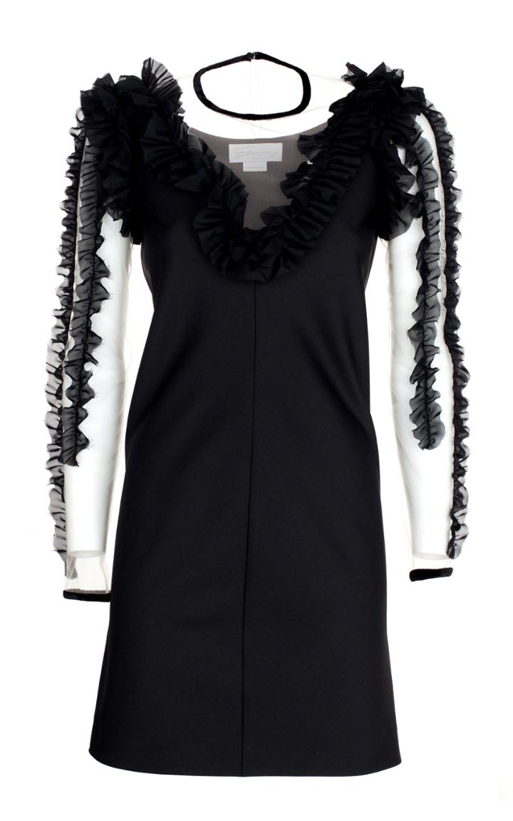 Genny Sheer Sleeve Black Mini Dress