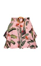 Patbo Tropical Print Belted Ruffle Shorts