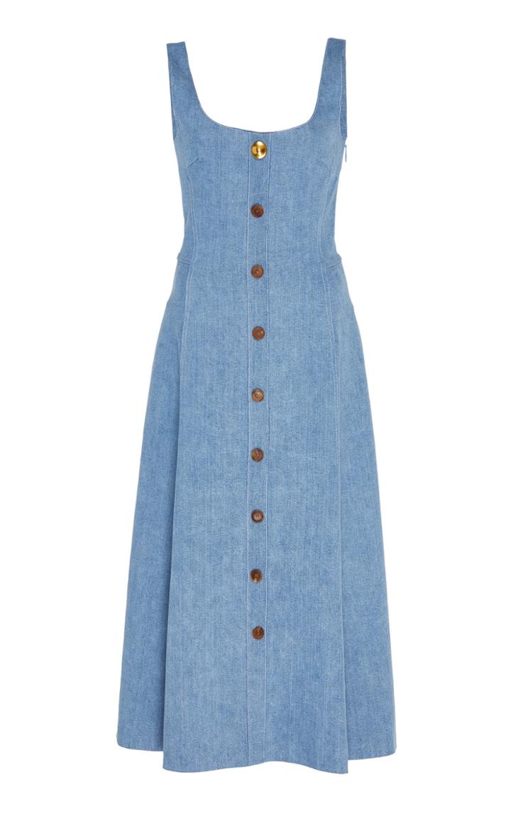 Moda Operandi Adam Lippes Denim Scoop Neck Flare Dress Size: 4