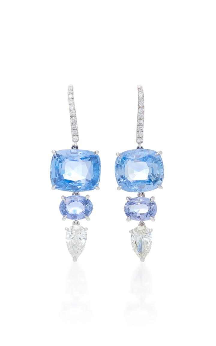 Sidney Garber 18k White Gold Blue Shimmer Sapphire And Diamond Drop Earrings