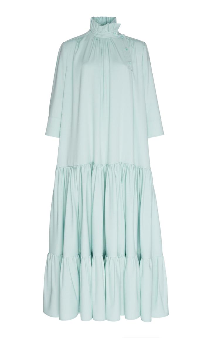 Calvin Klein 205w39nyc Virgin Wool Flounce Dress With Ruched Collar