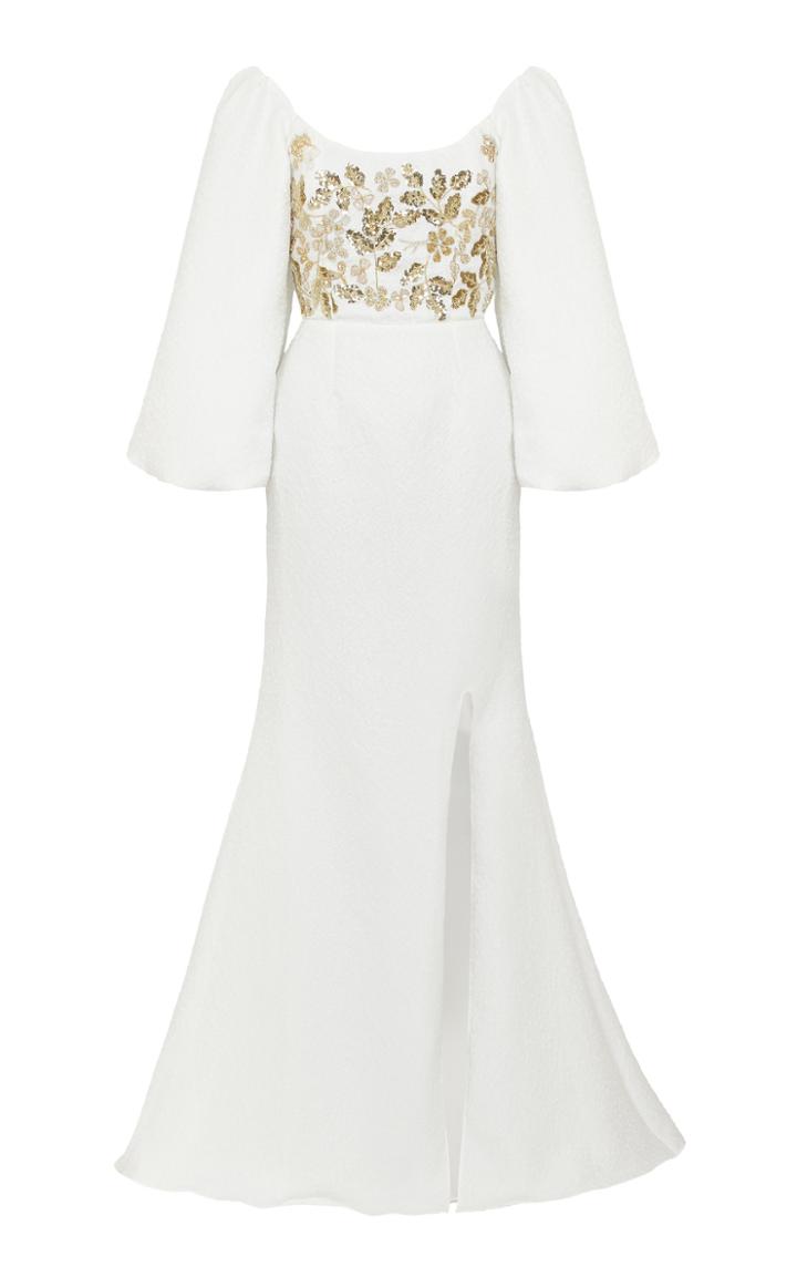 Razan Alazzouni Puff Sleeve Embelished Gown