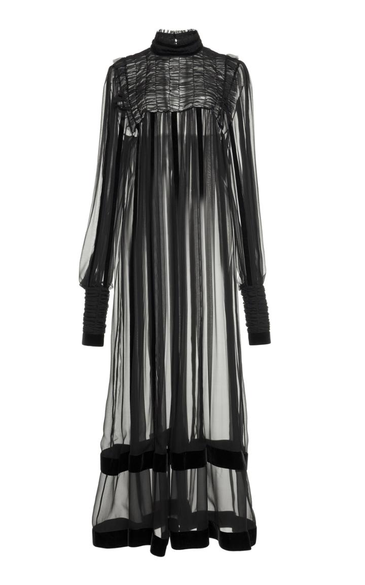 Alberta Ferretti Smocked Silk Dress