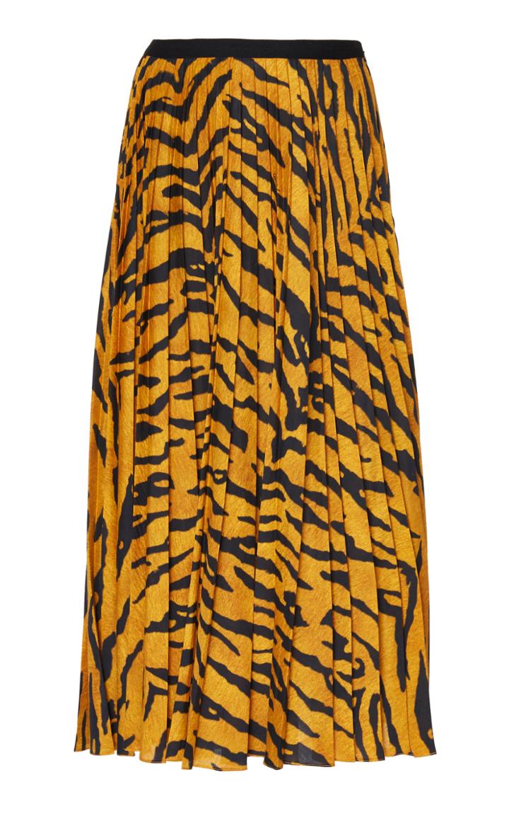 Adam Lippes Pleated Tiger Print Midi Skirt