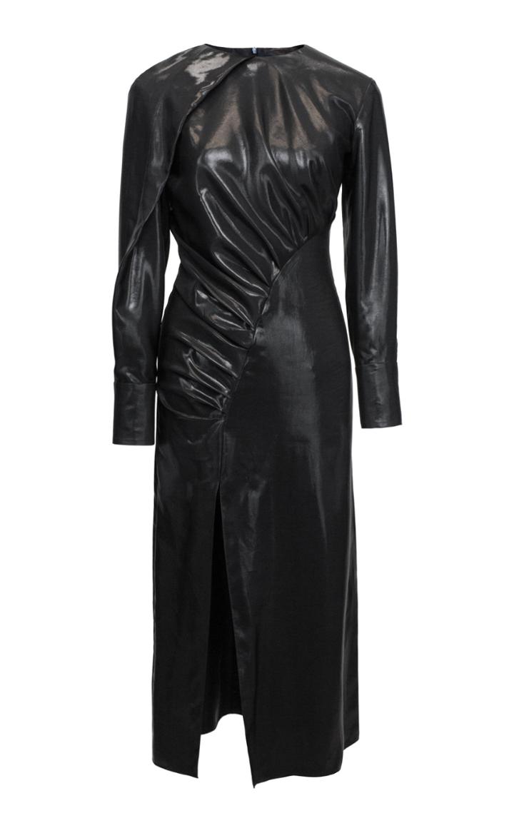 Lake Studio Ruched Lacquered Crepe Midi Dress