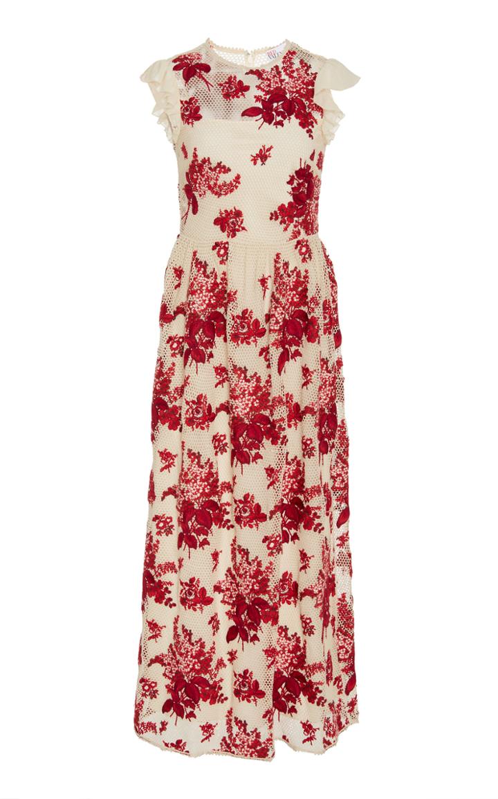 Red Valentino Floral-embroidered Georgette Dress