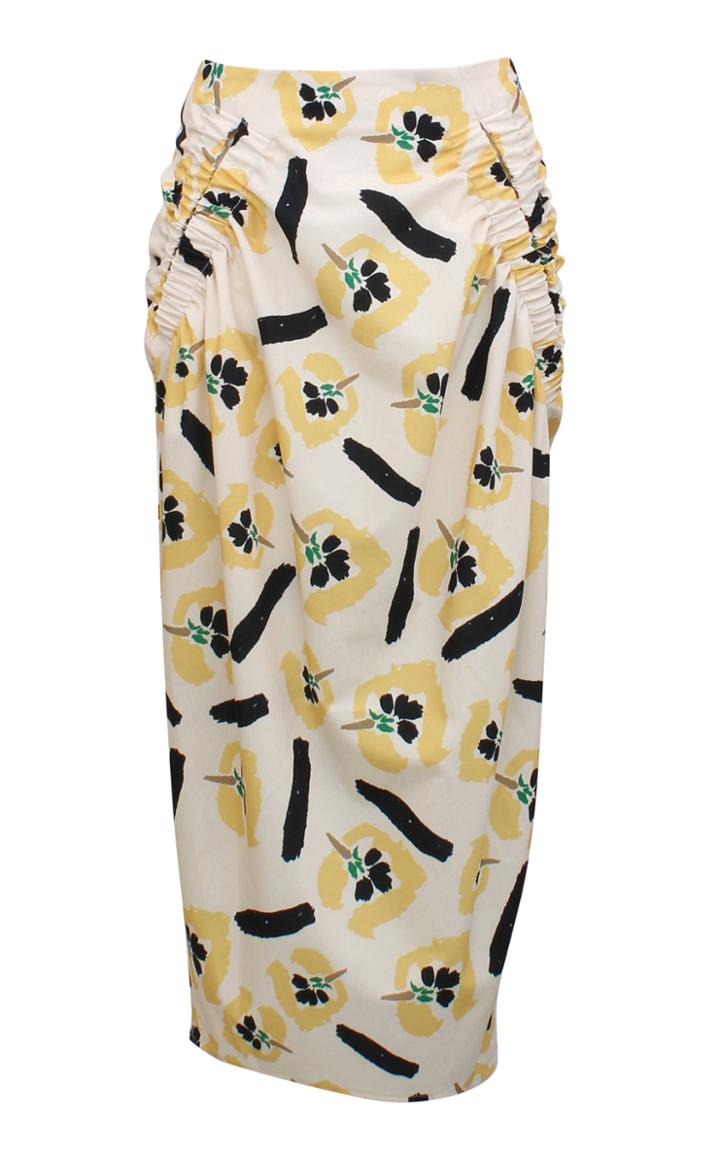 Moda Operandi Rejina Pyo Karla Ruched Floral Organic Cotton Midi Skirt