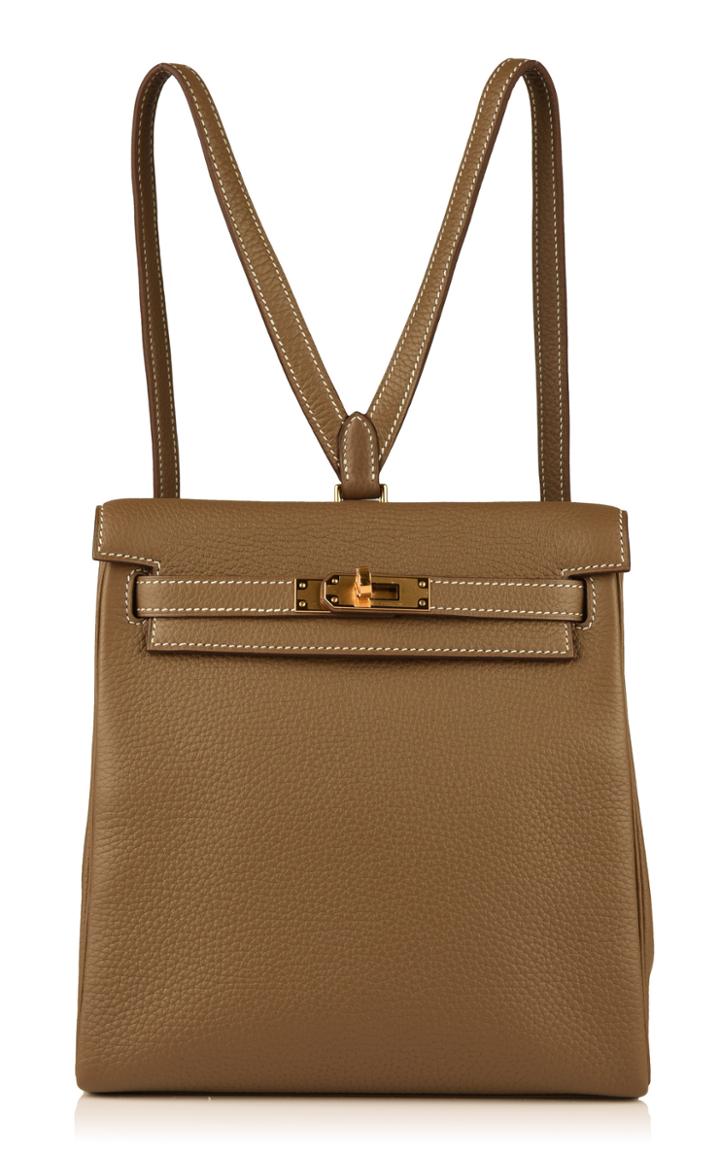Rare & Unique Herms 22cm Etoupe Clemence Leather Kelly Ado Backpack