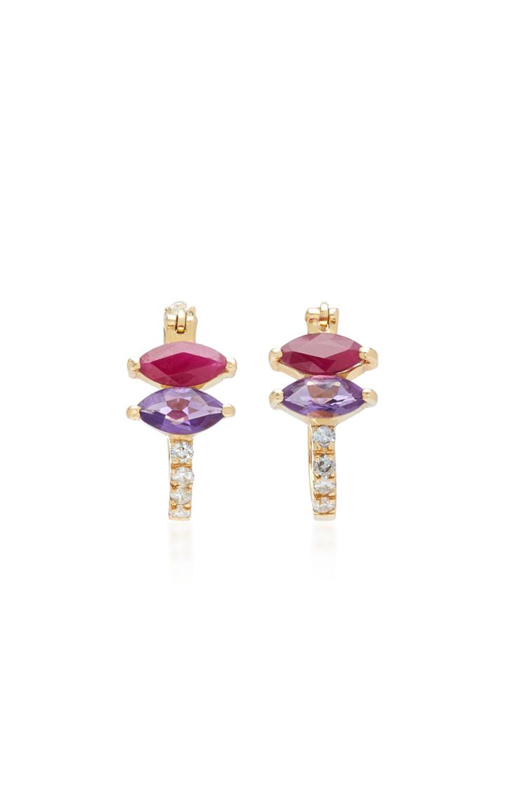 Carolina Neves 18k White Gold, Amethyst, Ruby And Diamond Earrings