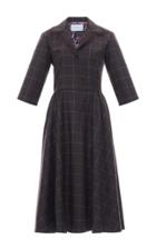 Luisa Beccaria Plaid Three Quarter Sleeve Midi Dress