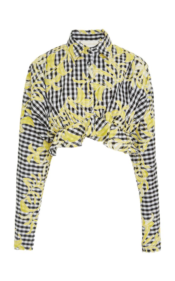 Christian Siriano Banana Gingham Ruffle Blouse