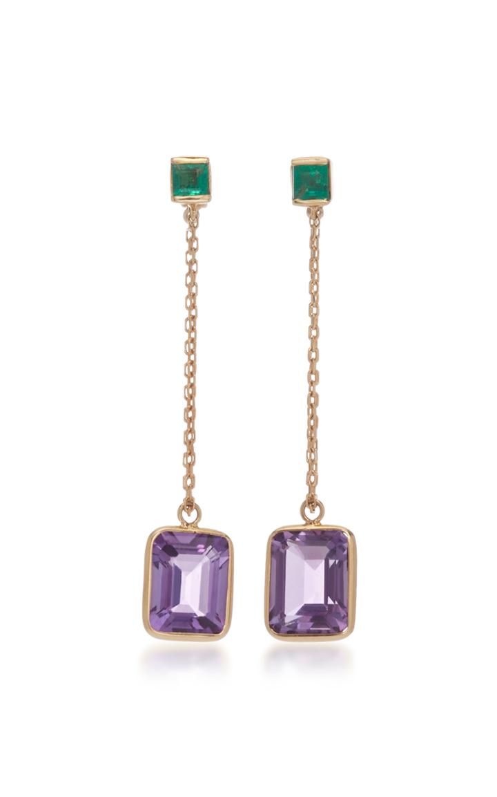 Yi Collection 18k Gold Emerald And Amethyst Chain Earrings