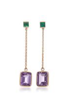 Yi Collection 18k Gold Emerald And Amethyst Chain Earrings