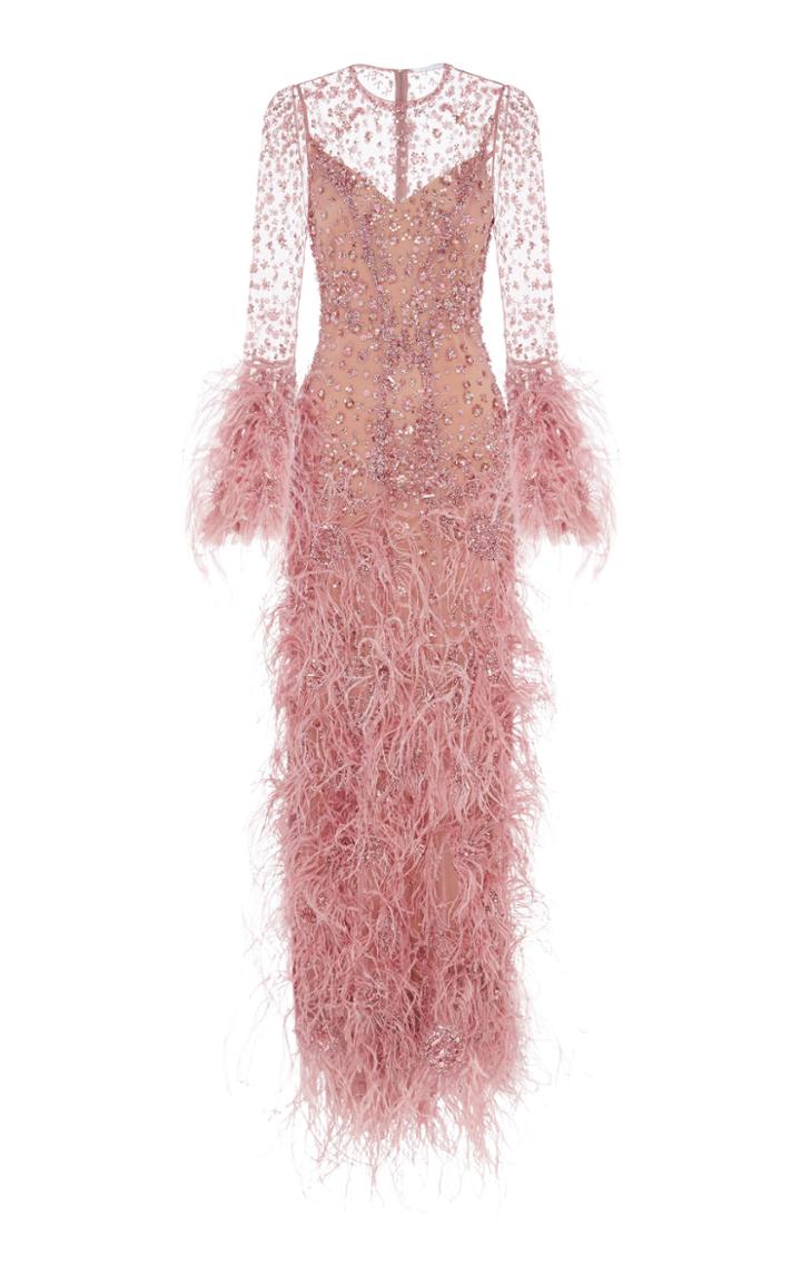 Rachel Gilbert Eris Hand Embroidered Long Sleeve Gown