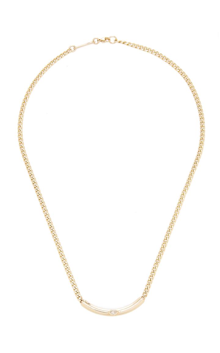 Zoe Chicco 14k Curve Necklace With A Bezel Set Marquis Diamond On Small Curb Chain