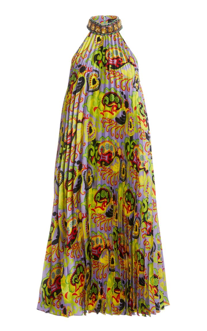 Moda Operandi Andrew Gn Pleated Silk Halter Dress