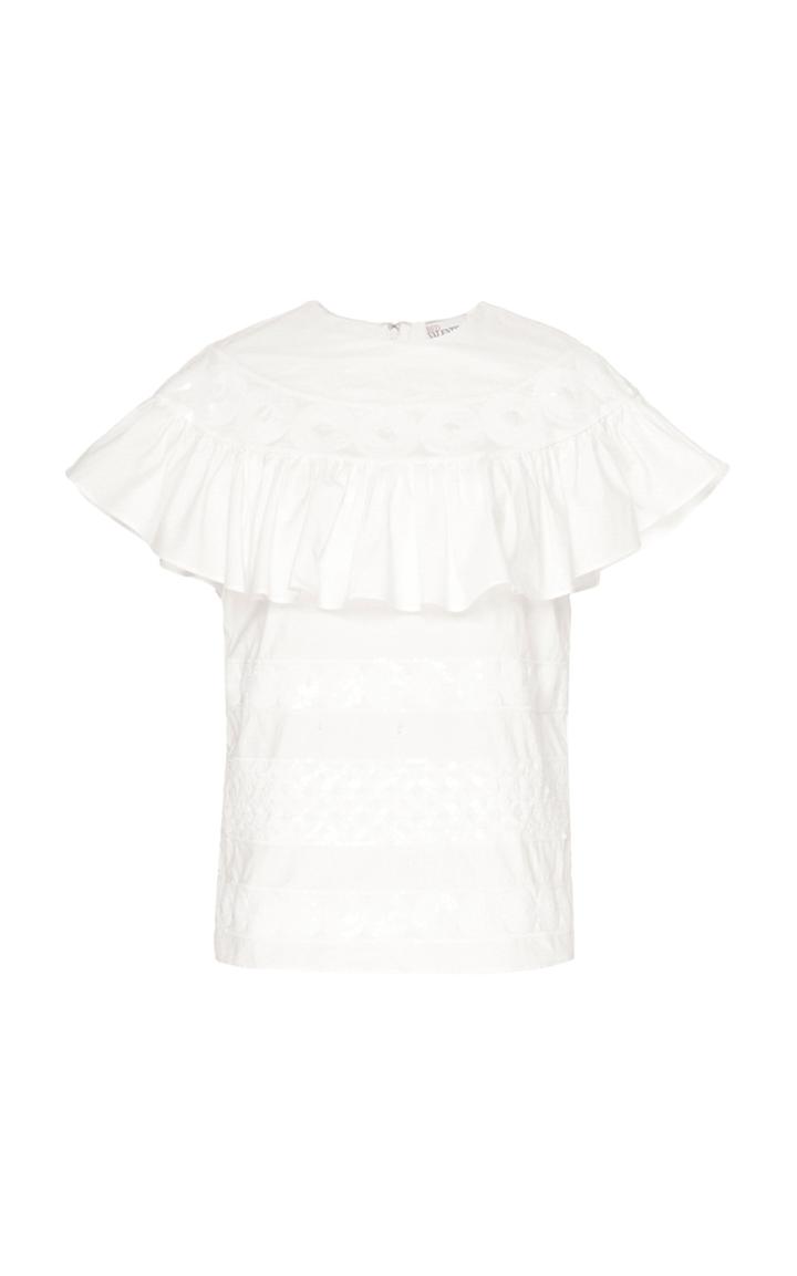 Moda Operandi Red Valentino Ruffle Detailed Poplin Top Size: 36