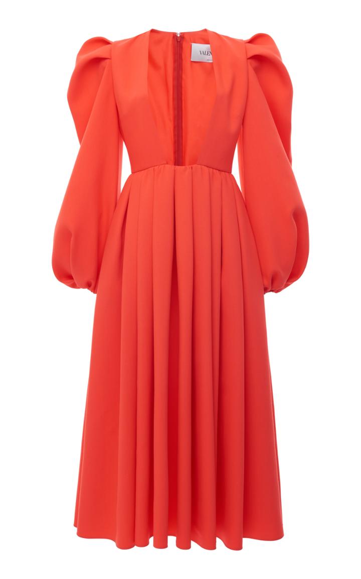 Moda Operandi Valentino Pleated Puff Sleeve Midi Dress Size: 36