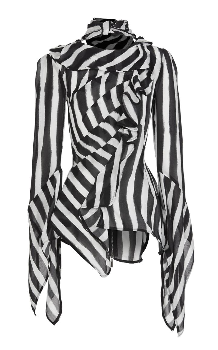 Maticevski Maintain Striped Draped Chiffon Blouse