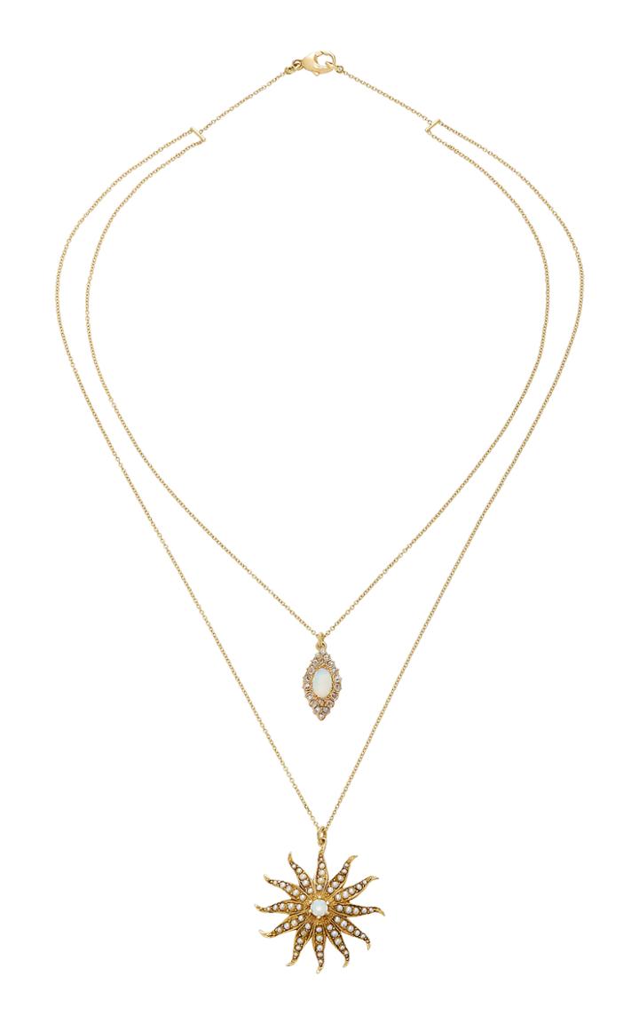 Renee Lewis Antique Diamond Opal And Pearl Sunshine Necklace