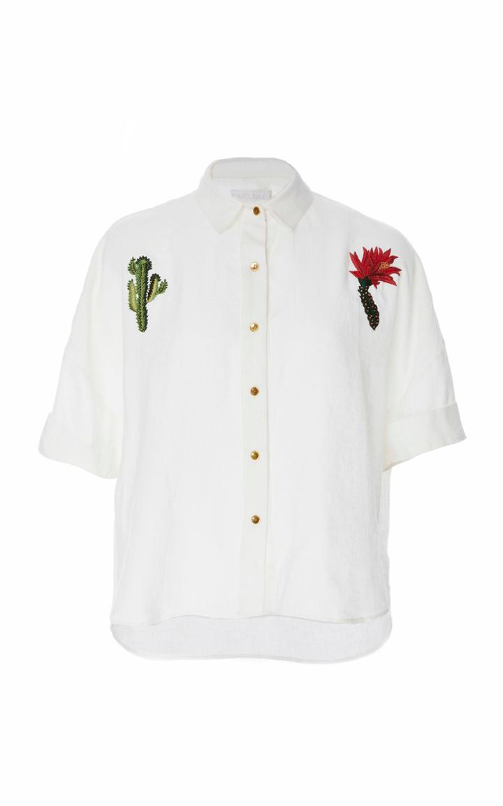 Carolina K Crop Embroidered Linen Blouse