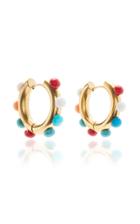 Timeless Pearly Gold-plated And Multi-stone Hoop Earring