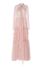 Moda Operandi Costarellos Polka Dot Printed Chiffon Tiered Pussybow Dress Size: 34