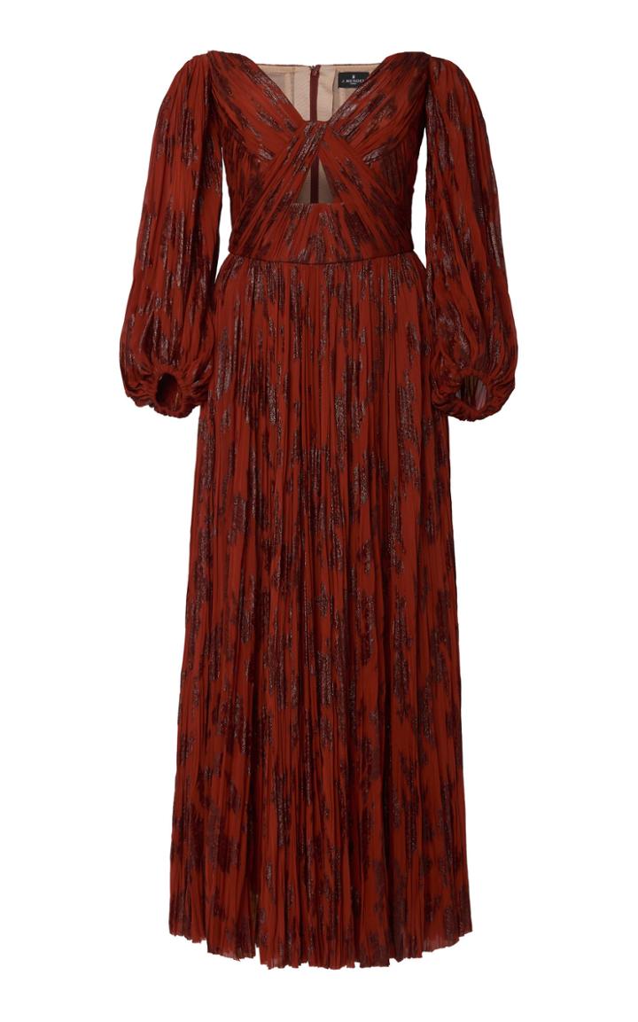 J. Mendel Off-the-shoulder Hand Pleated Lurex Mousseline Cocktail Dress