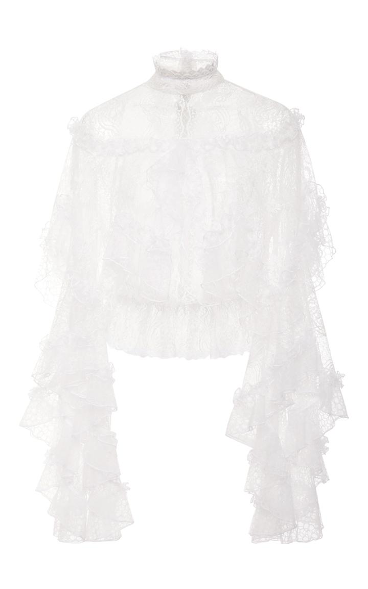 Rodarte Off-white Lace And Honeycomb Tiered Ruffle Blouse