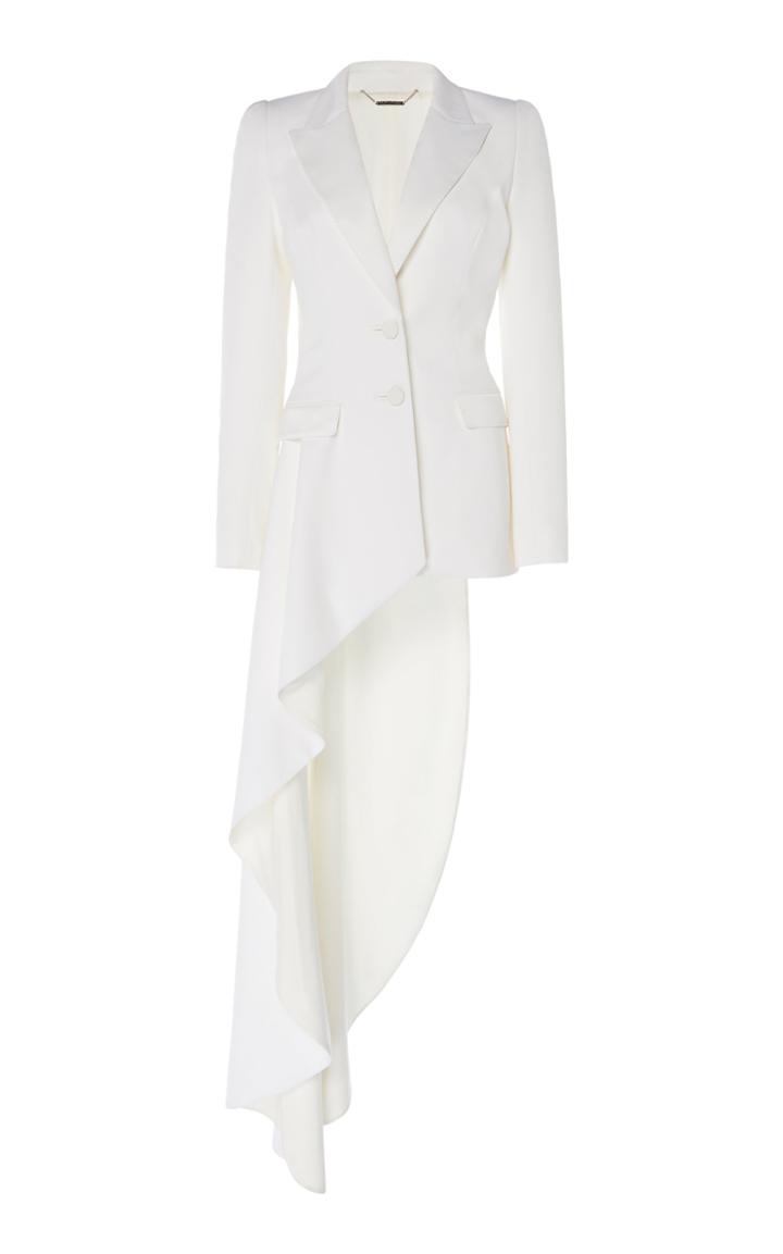 Ralph & Russo Asymmetric Ruffle Trim Crepe Blazer