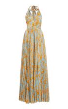 Alexis Alberca Pleated Halterneck Printed Crepe Maxi Dress