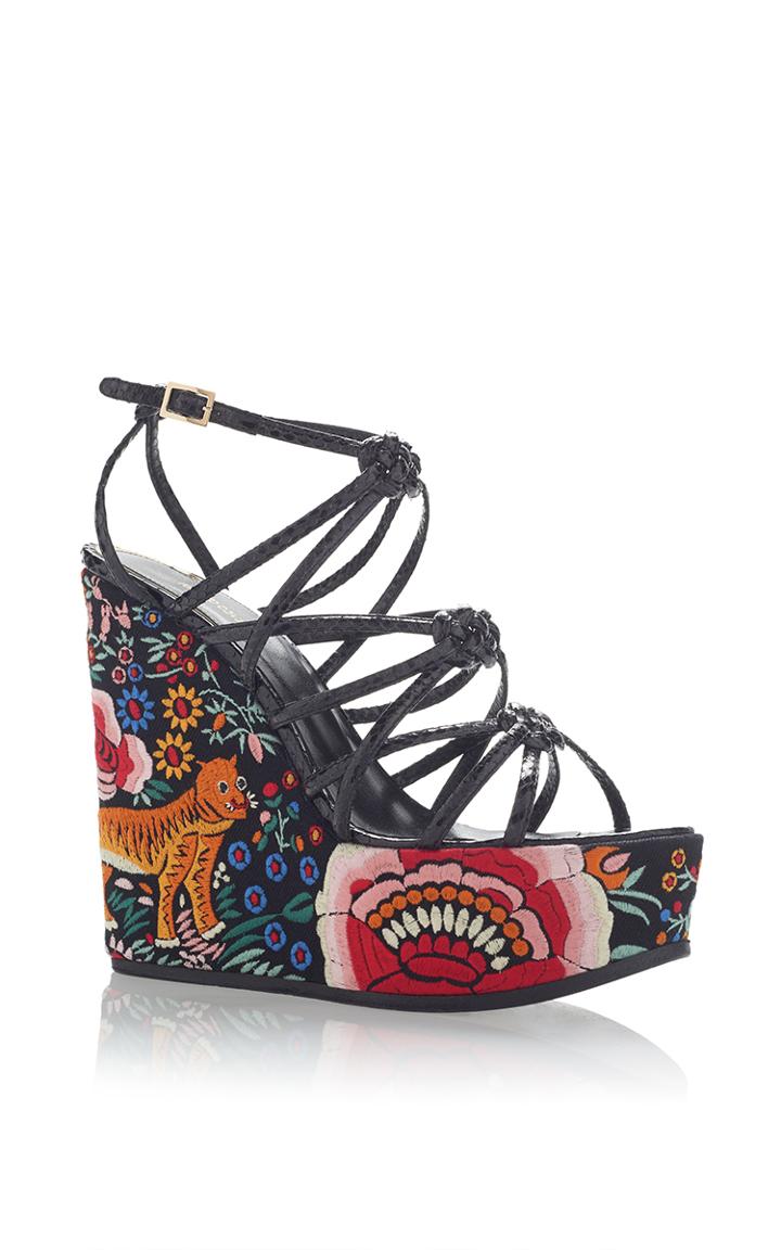 Roberto Cavalli Knot Wedge Sandal In Enchanted Garden
