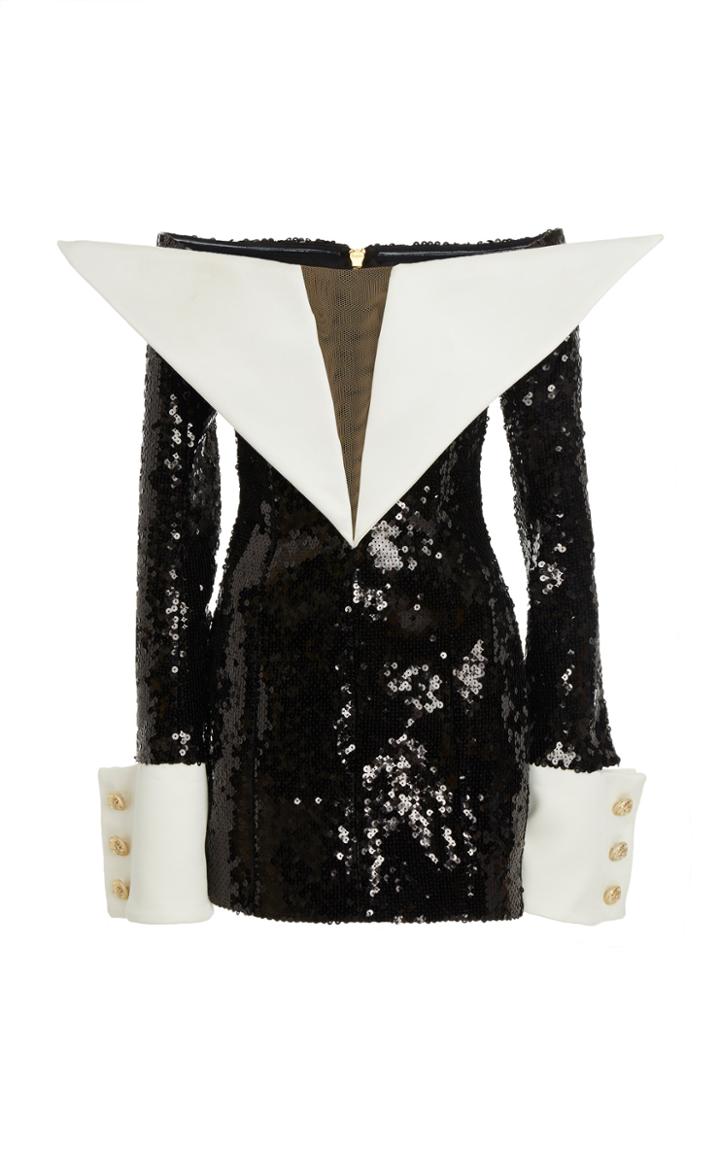 Balmain Off-the-shoulder Sequin Satin Dress