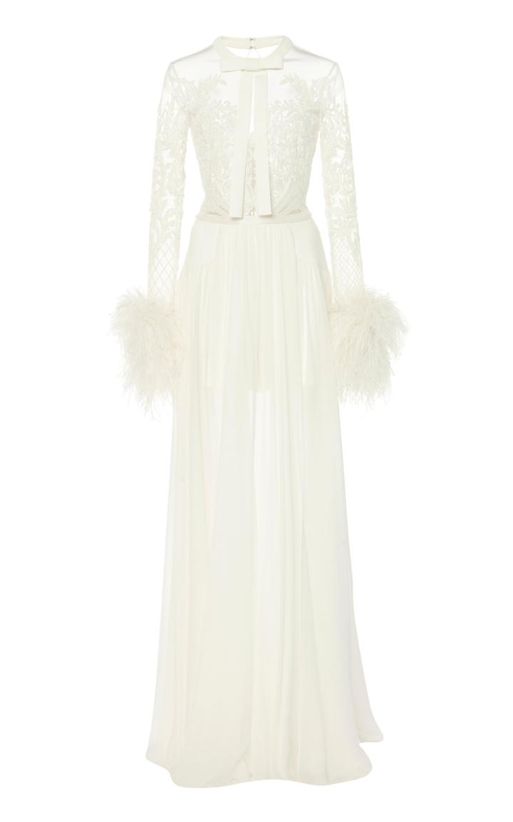 Zuhair Murad Alicante Feather-embellished Organza Gown