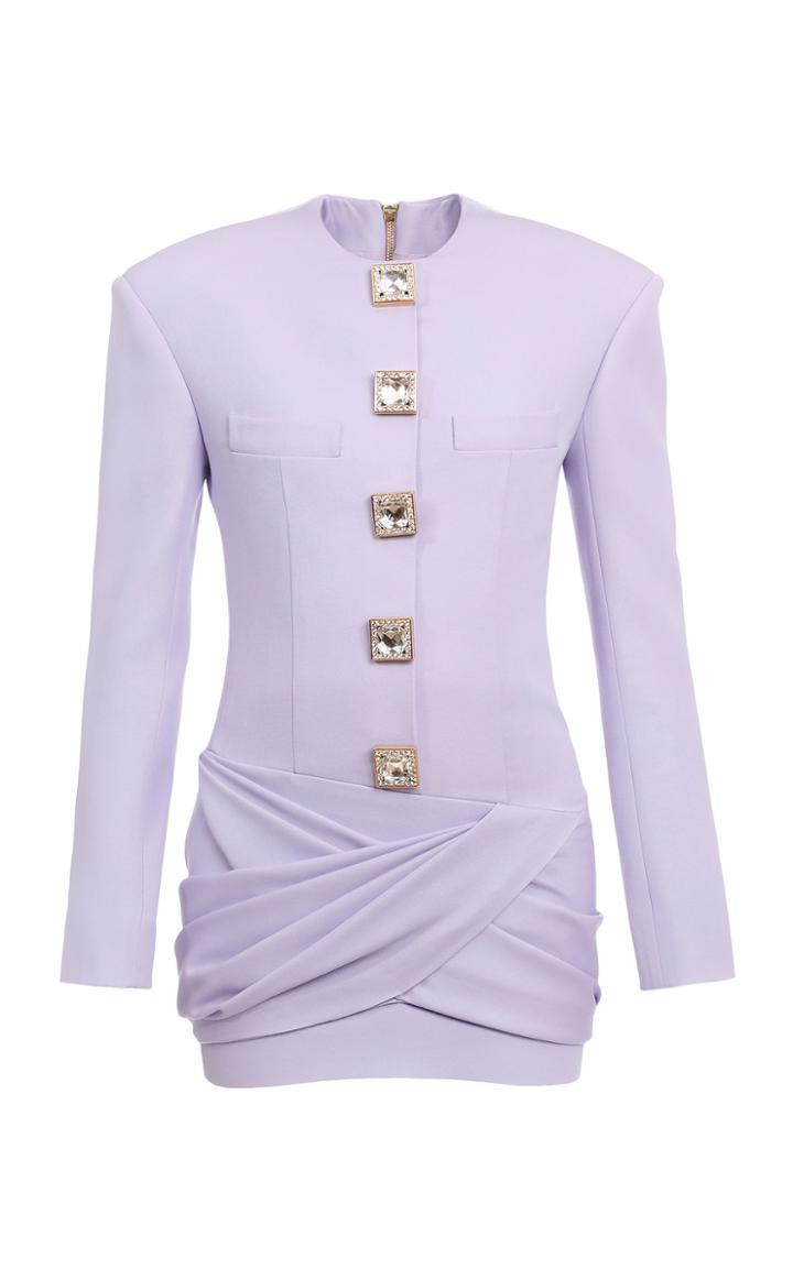 Moda Operandi Balmain Button-detailed Draped Wool Mini Dress