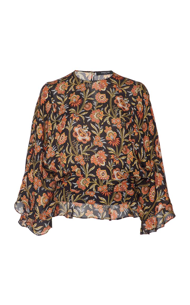 Derek Lam Short Sleeve Floral Printed Silk Peplum Blouse