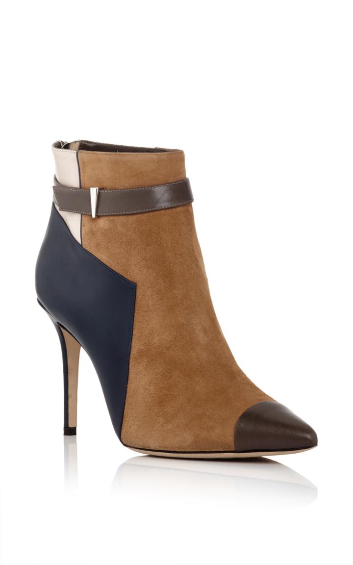 Prabal Gurung Suede, Calfskin And Snakeskin Leather Belted Ankle Boots
