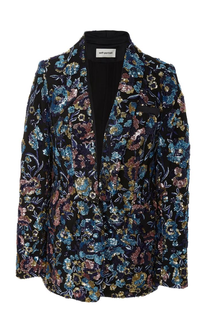 Self Portrait Floral-print Sequin-embellished Blazer