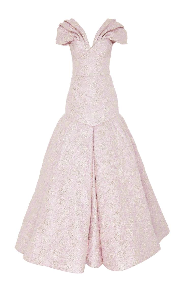 Christian Siriano Metallic Off The Shoulder Cap Sleeve Gown
