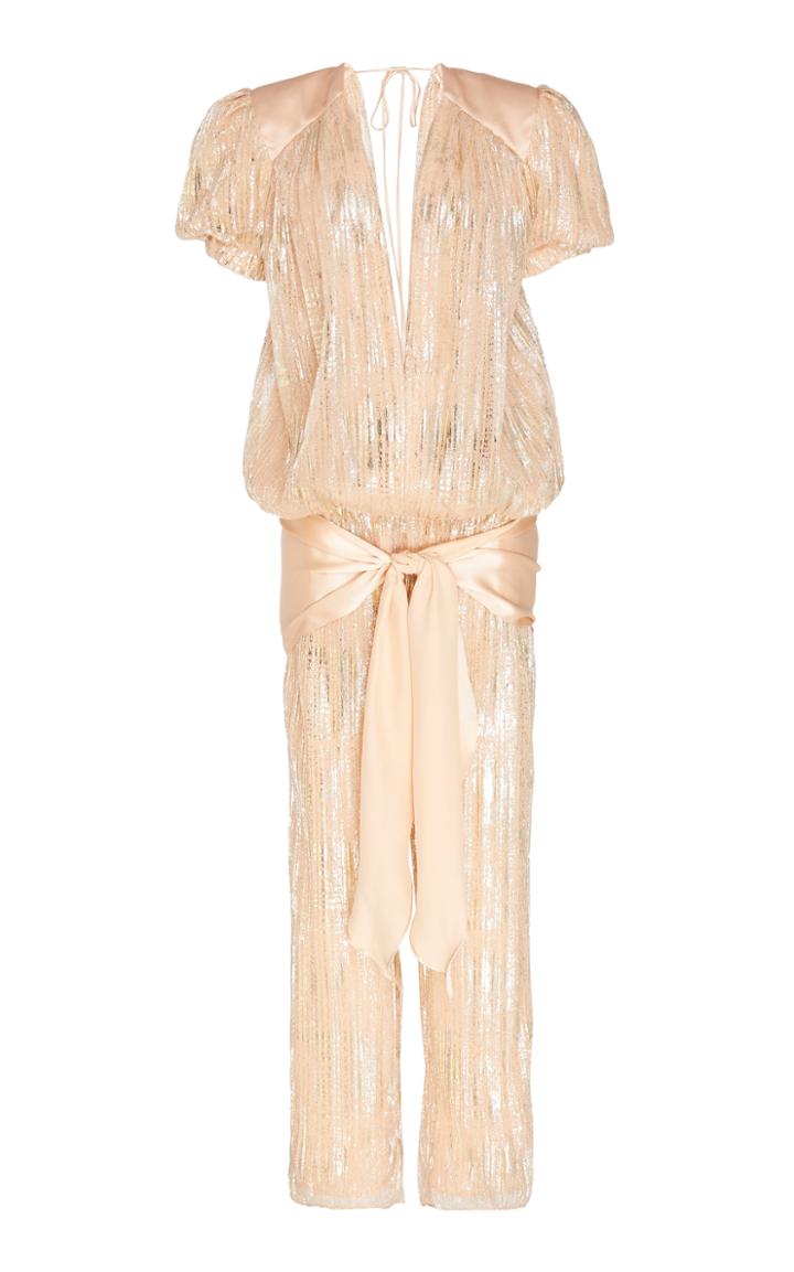 Moda Operandi Rodarte Belted Metallic Pliss Wide-leg Jumpsuit Size: Xs/s
