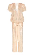 Moda Operandi Rodarte Belted Metallic Pliss Wide-leg Jumpsuit Size: Xs/s