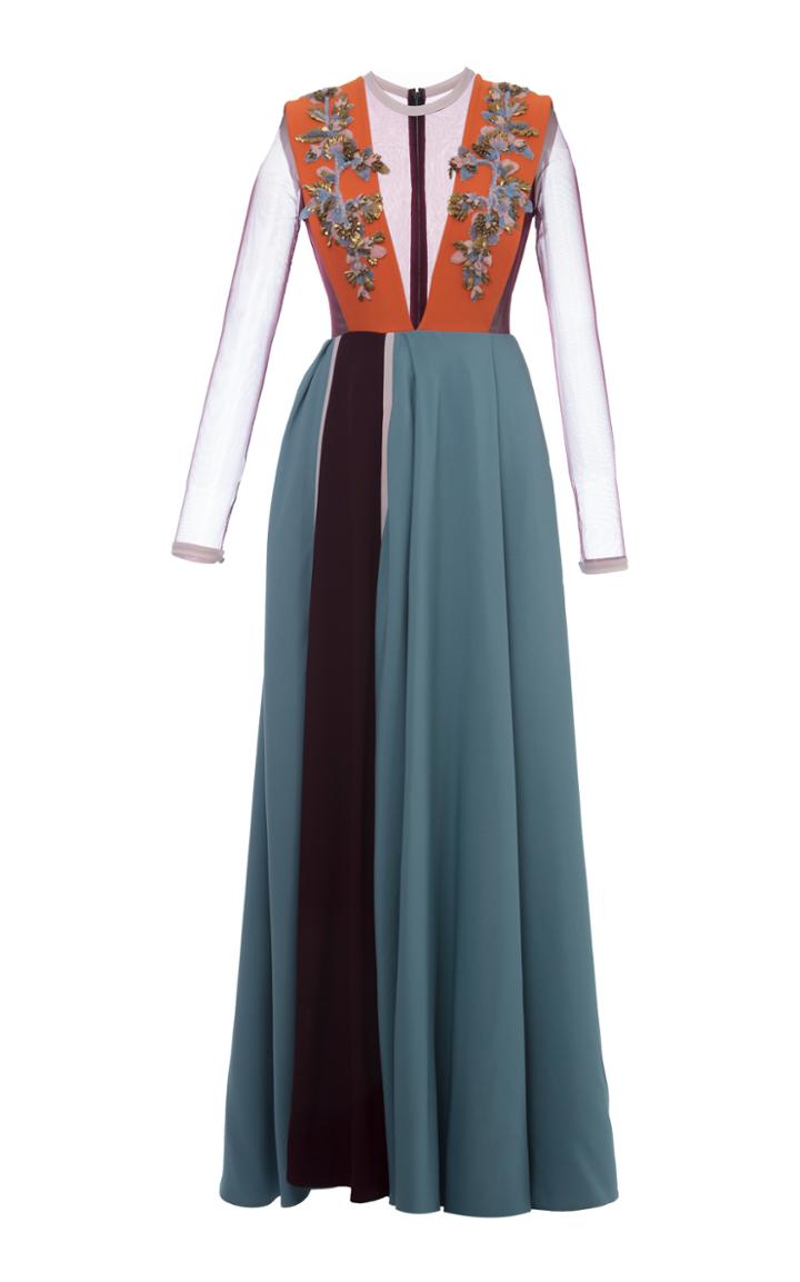 Hussein Bazaza Floral Embellished Silk Multi Color Dress