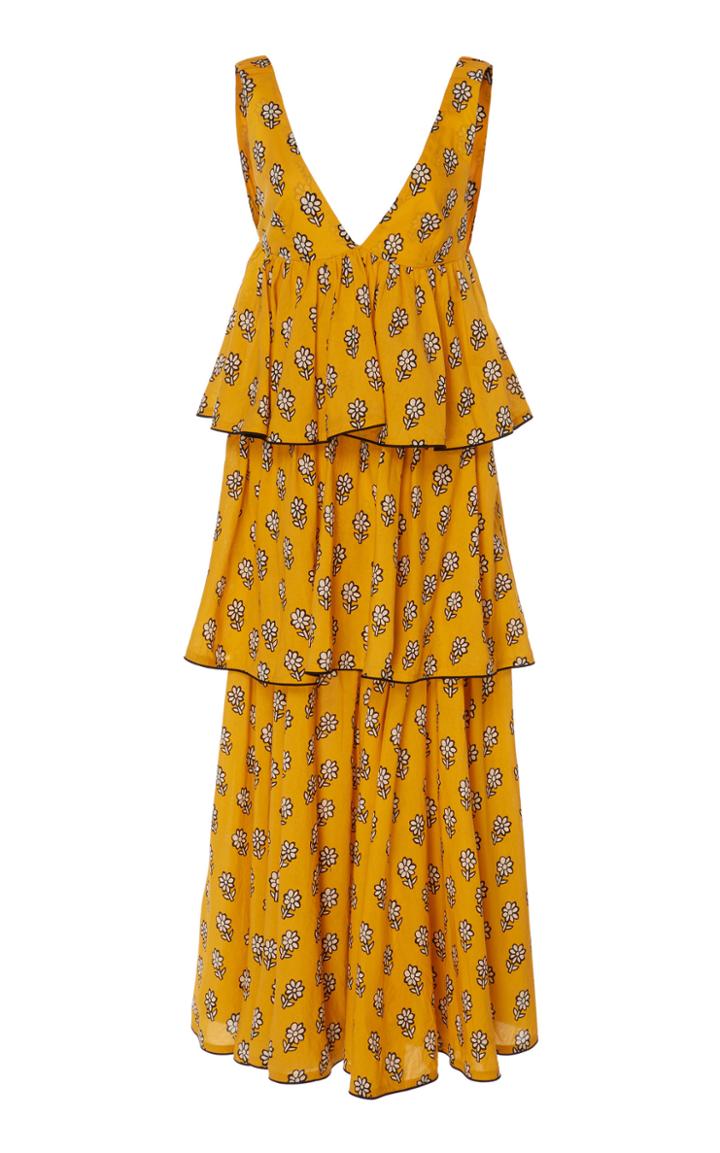 Rhode Leela Tiered Printed Cotton Maxi Dress