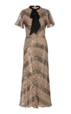 Temperley London Silk-trimmed Pussy-bow Sequined Chiffon Dress