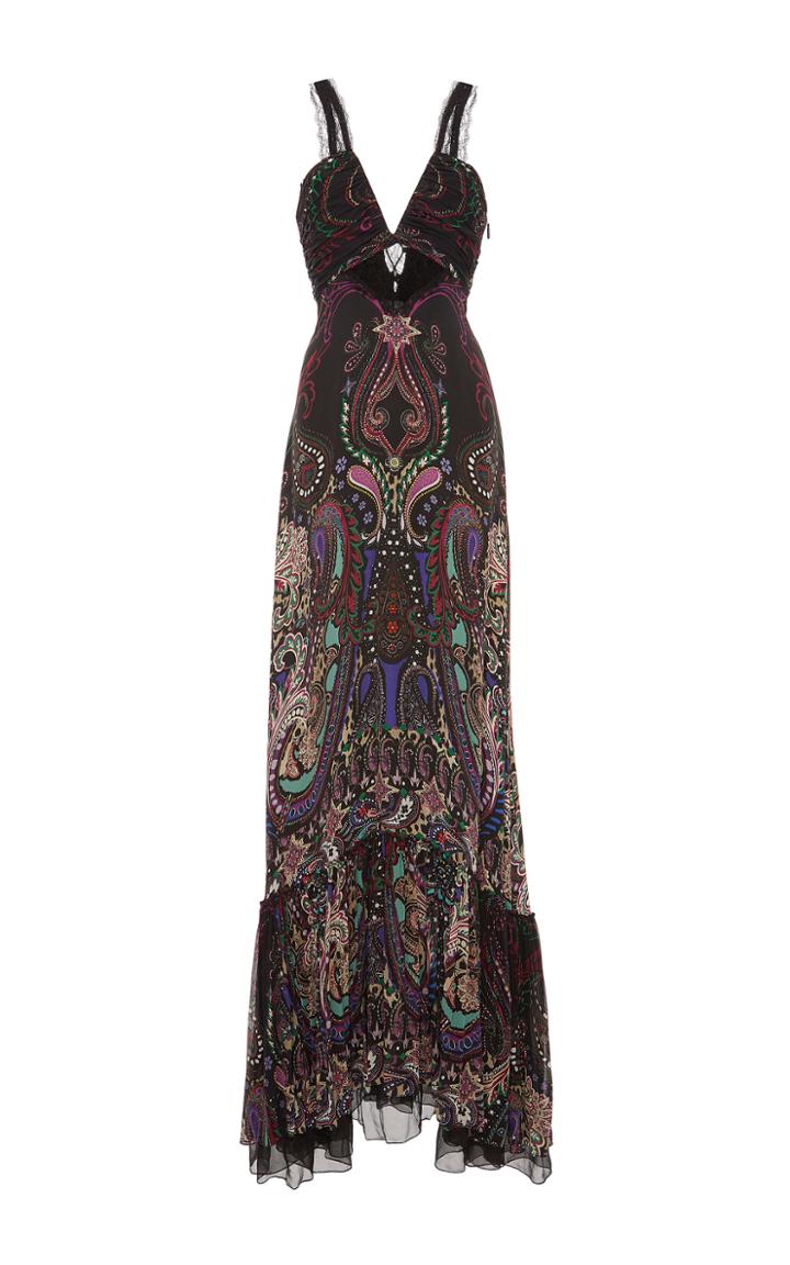 Roberto Cavalli Paisley Flounce Evening Gown