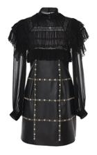 Alberta Ferretti Embellished Leather Ruffle Mini Dress