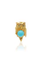 Yvonne Leon Single Owl Stud In Yellow Gold And Turquoise