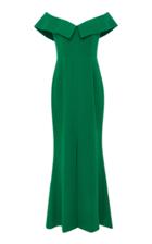 Elizabeth Kennedy Off-the-shoulder Emerald Crepe De Chine Column Dress