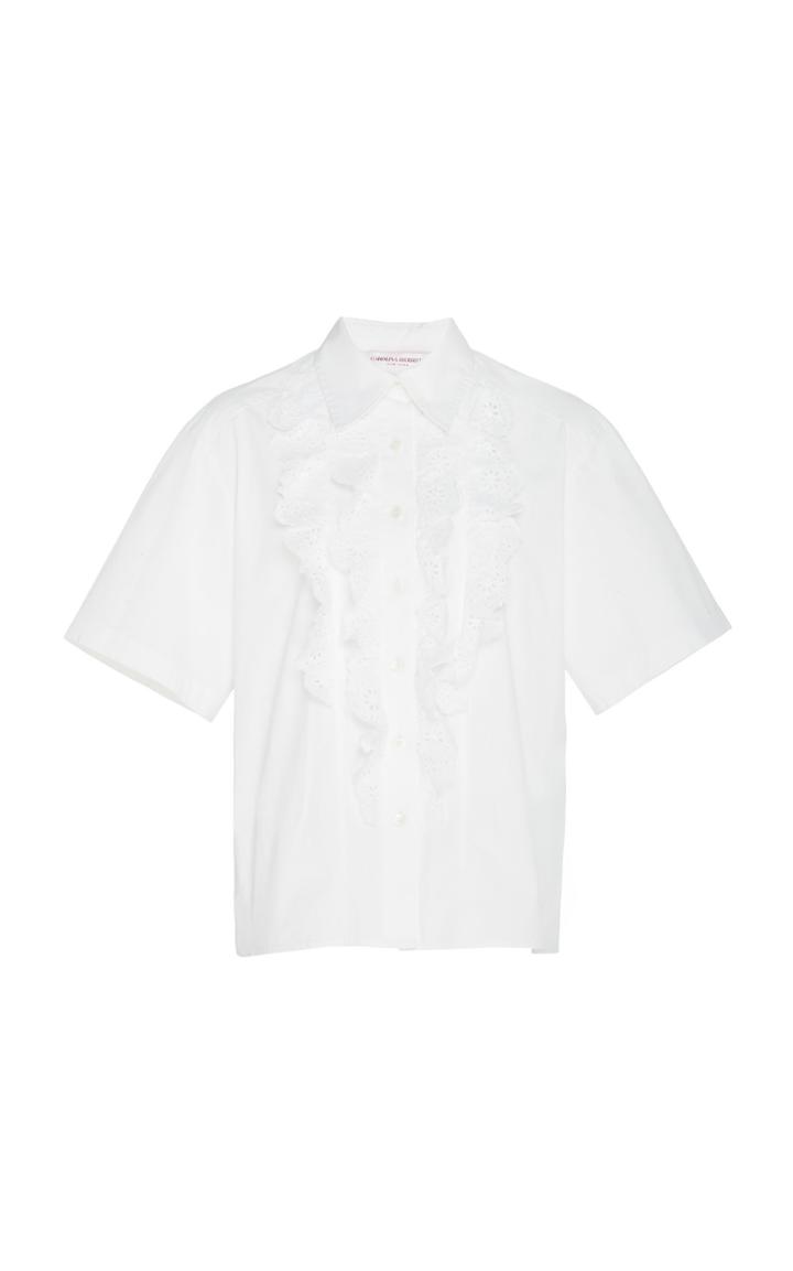 Carolina Herrera Stretch Cotton Shirt With Eyelet Ruffle
